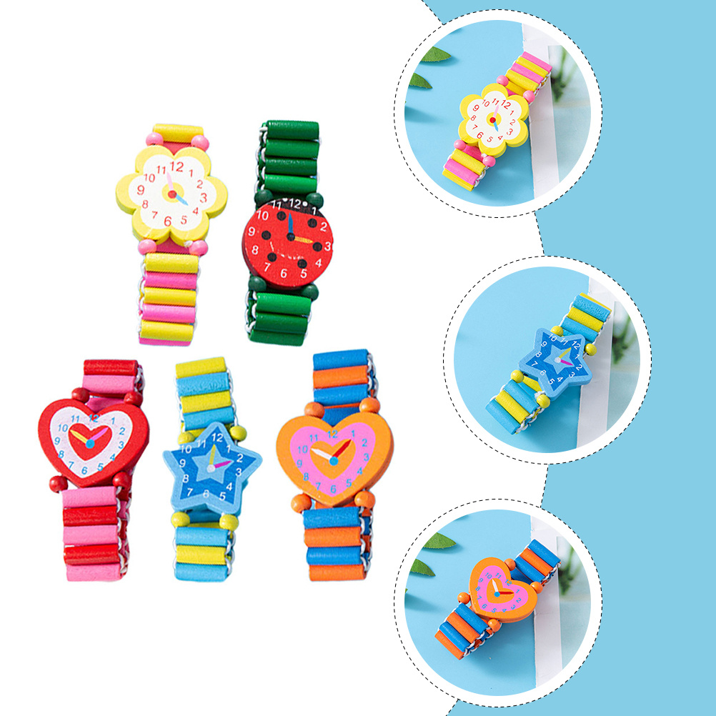 Kids Educational Watch - 5pcs Children Colorful Bracelet Wooden Watches