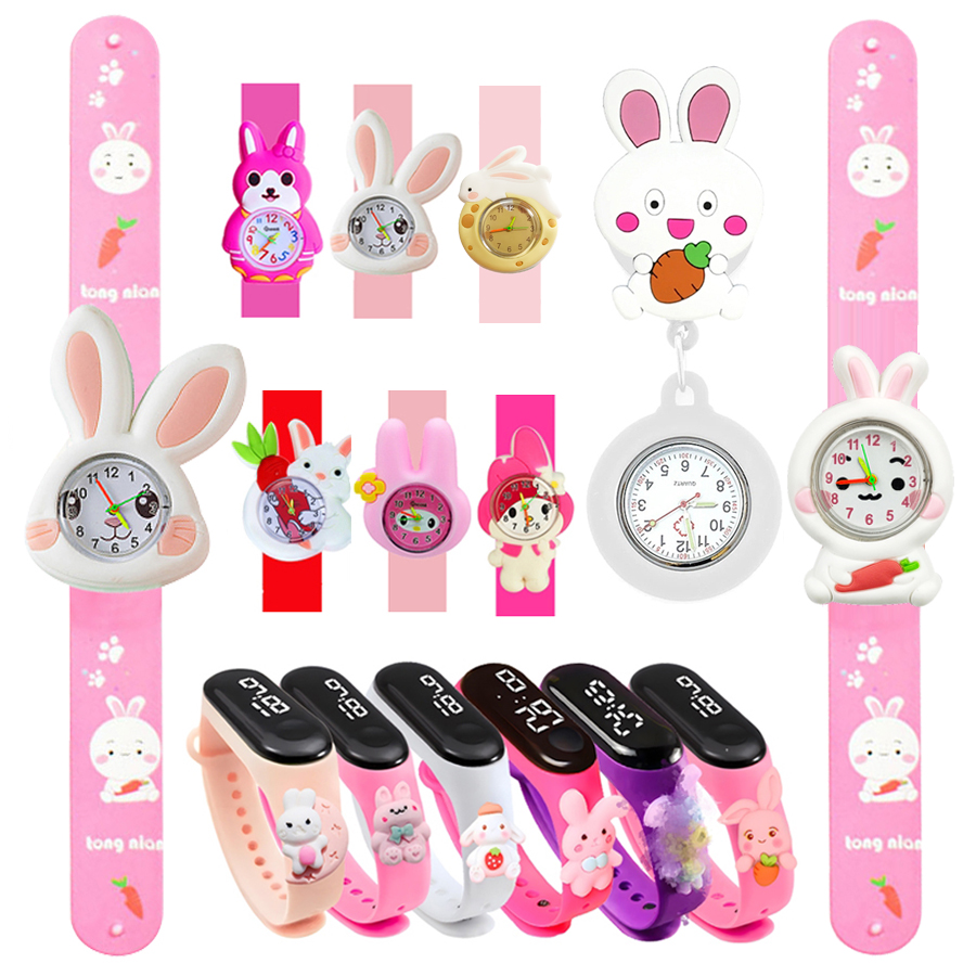 Kids Educational Watch - Printed Strap Cartoon Rabbit Children Watches