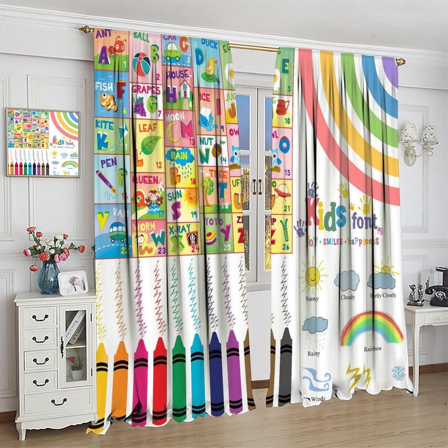 Kids Education In Japan - Alphabet Kids Curtains,Colorful Cartoon Animal Learning